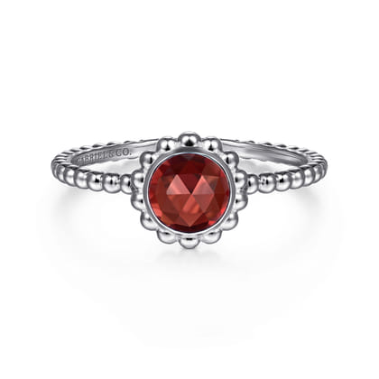 Promise Ring - 14K White Gold Round Garnet Bujukan Beaded Promise Ring