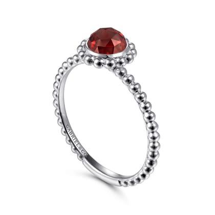 Promise Ring - 14K White Gold Round Garnet Bujukan Beaded Promise Ring