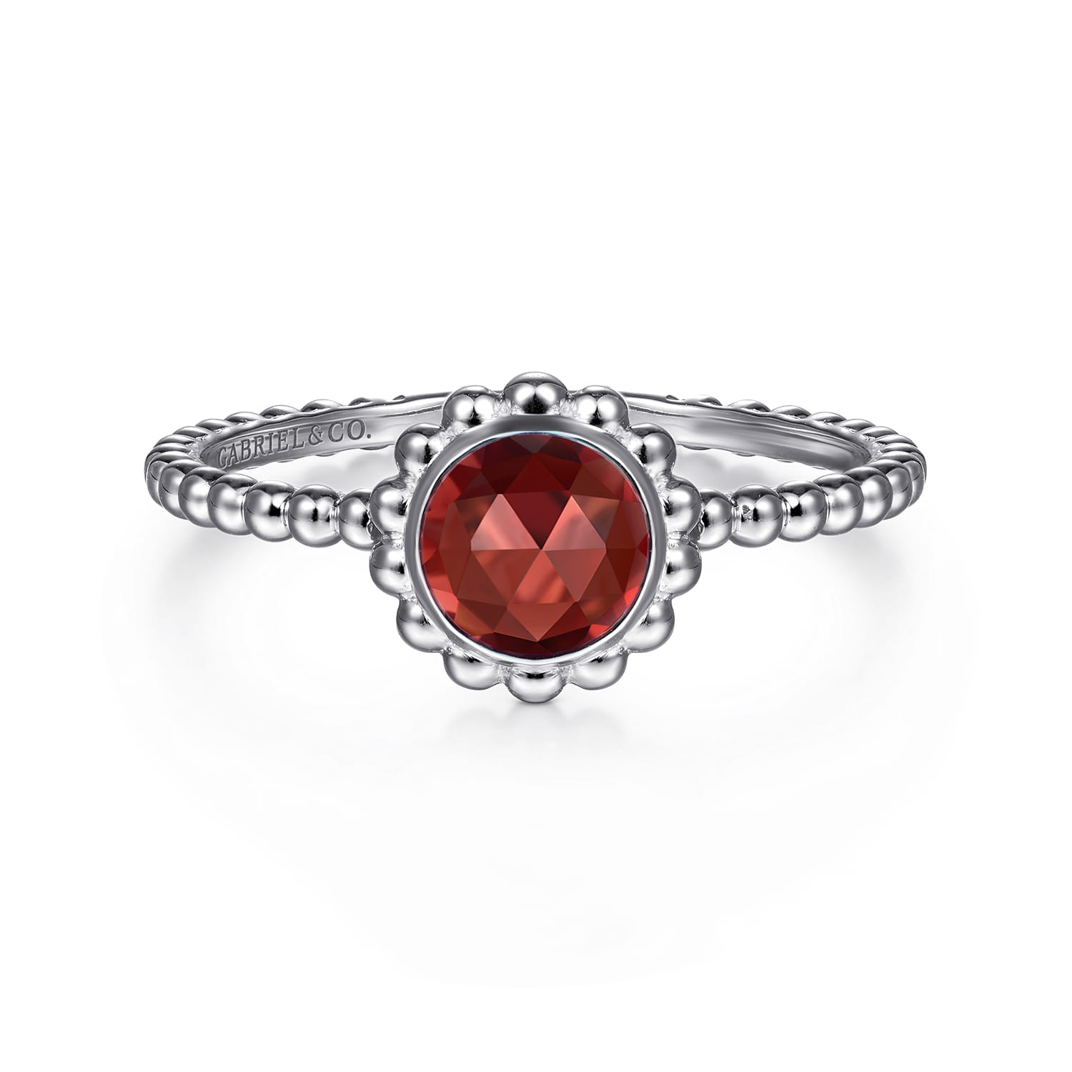 Promise Ring - 14K White Gold Round Garnet Bujukan Beaded Ring
