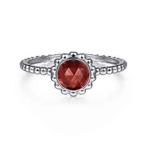 Promise Ring - 14K White Gold Round Garnet Bujukan Beaded Ring