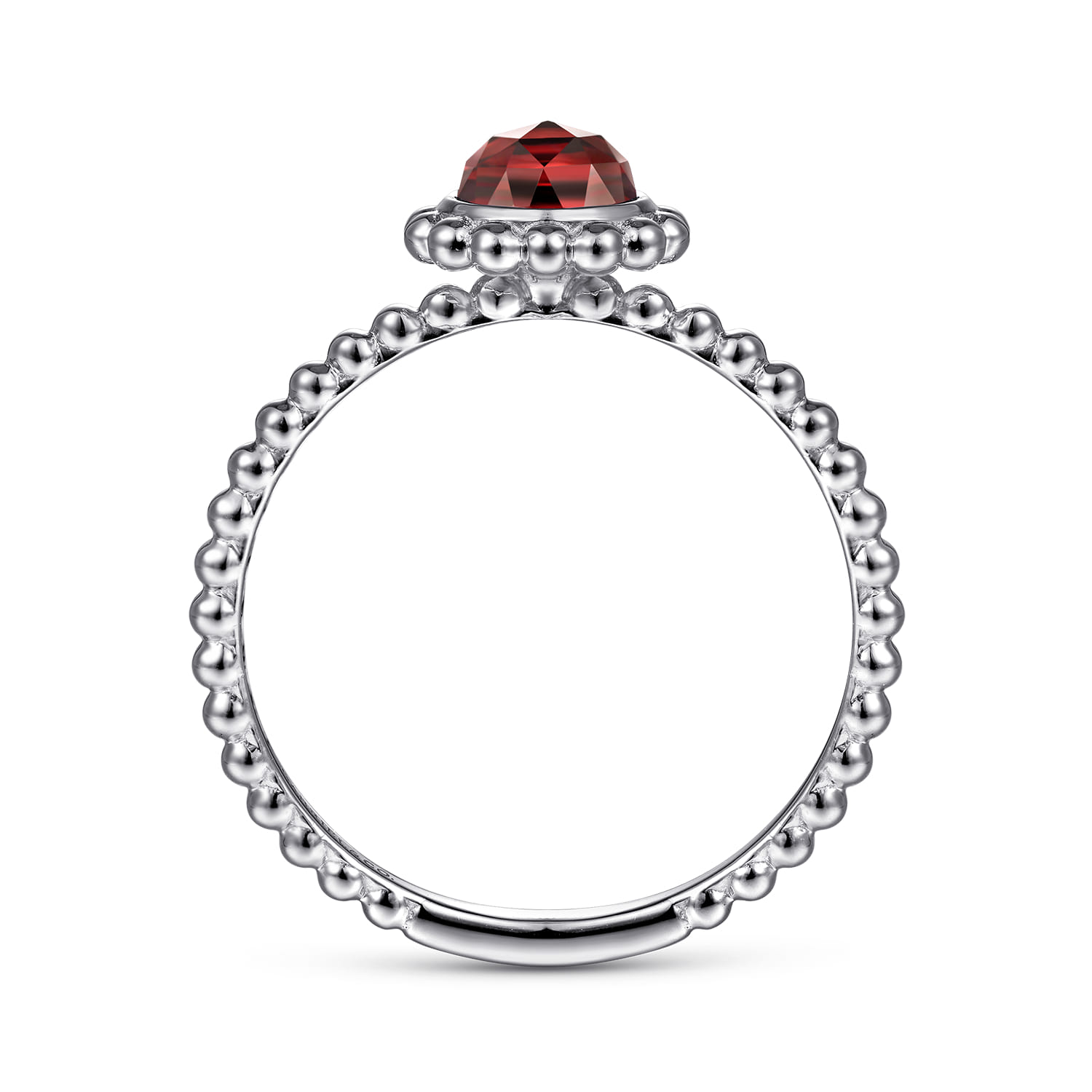 Promise Ring - 14K White Gold Round Garnet Bujukan Beaded Ring