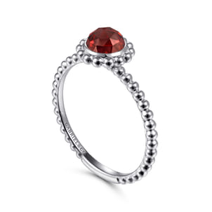 Promise Ring - 14K White Gold Round Garnet Bujukan Beaded Ring