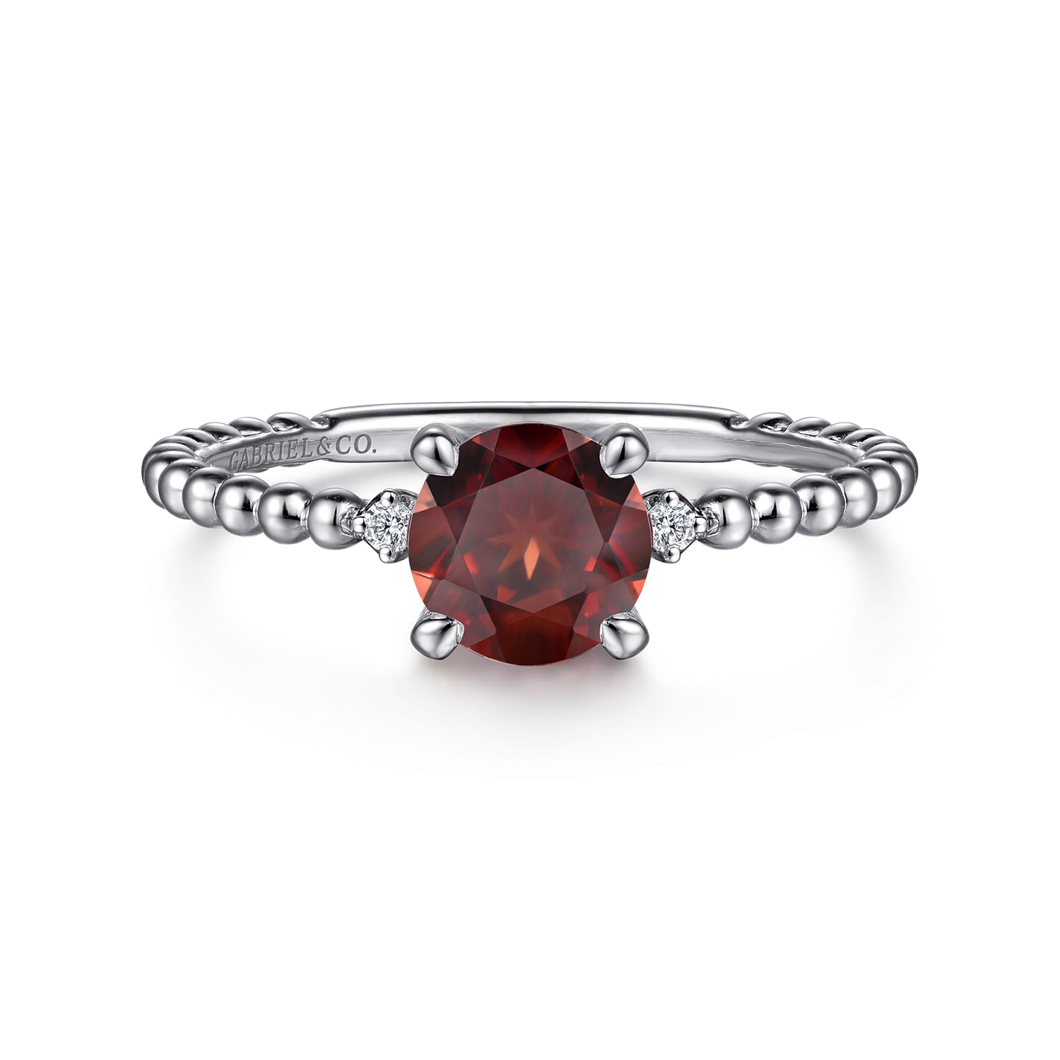 Promise Ring - 14K White Gold Round Garnet and Diamond Bujukan Promise Ring - 0.02 ct - Shot 1