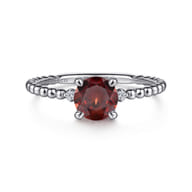 Promise Ring - 14K White Gold Round Garnet and Diamond Bujukan Promise Ring
