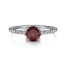 Promise Ring - 14K White Gold Round Garnet and Diamond Bujukan Promise Ring - 0.02 ct