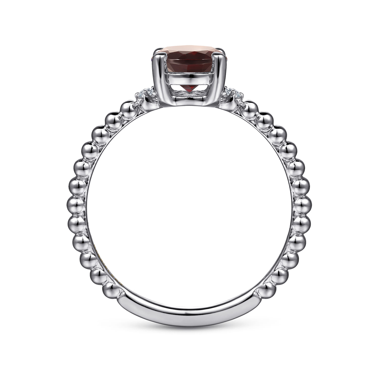Promise Ring - 14K White Gold Round Garnet and Diamond Bujukan Promise Ring - 0.02 ct - Shot 2