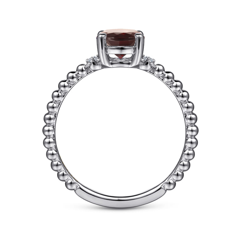 Promise Ring - 14K White Gold Round Garnet and Diamond Bujukan Promise Ring - 0.02 ct - Shot 2