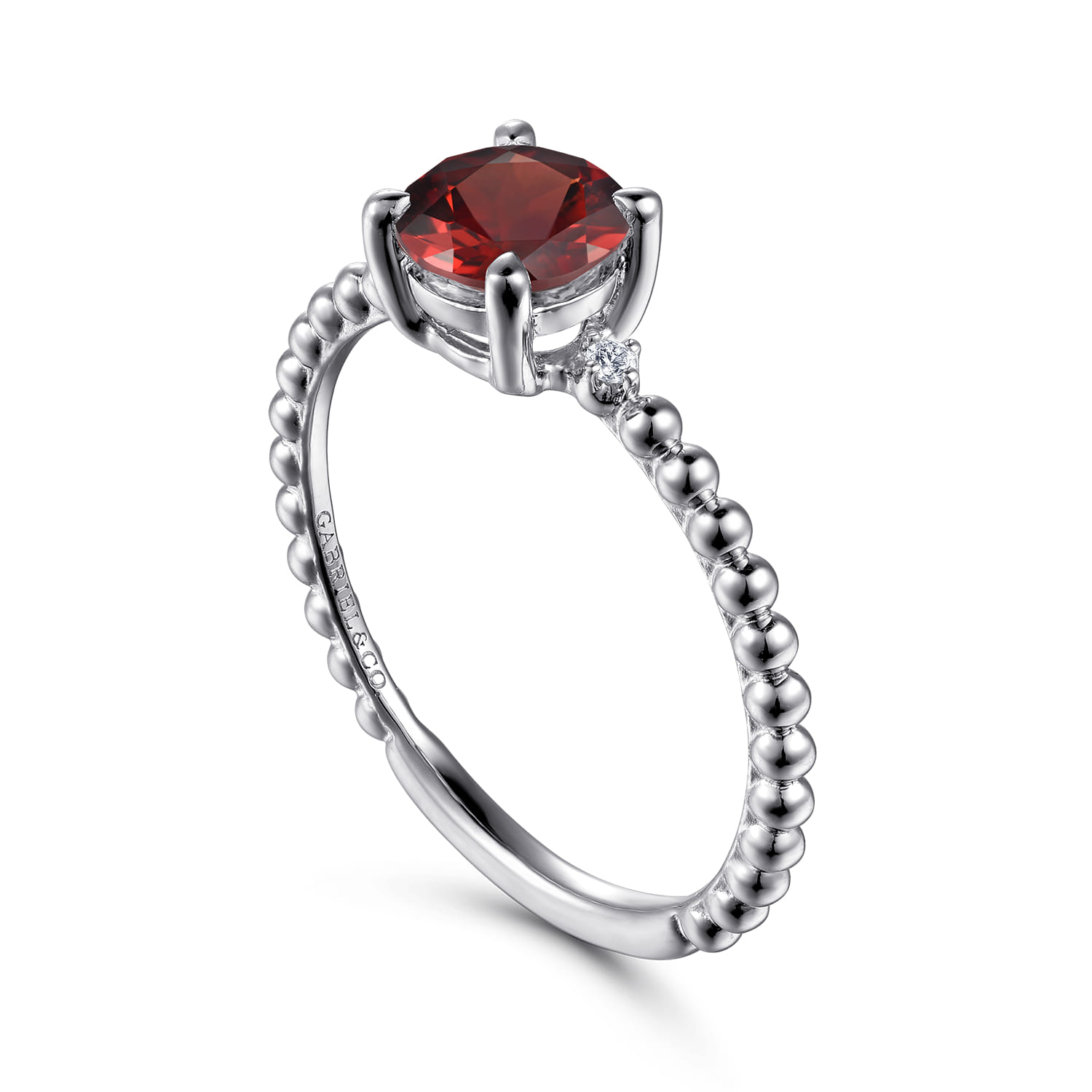 Promise Ring - 14K White Gold Round Garnet and Diamond Bujukan Promise Ring - 0.02 ct - Shot 3