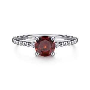 Promise Ring - 14K White Gold Round Garnet and Diamond Bujukan Ring