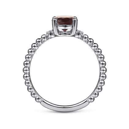 Promise Ring - 14K White Gold Round Garnet and Diamond Bujukan Ring