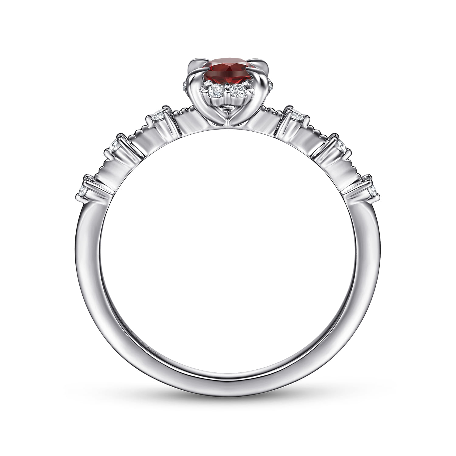 Promise Ring - 14K White Gold Round Garnet and Diamond Halo Promise Ring - 0.12 ct - Shot 2