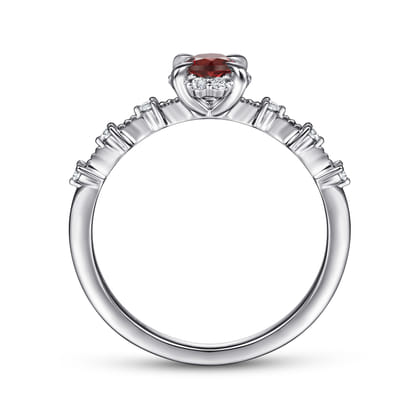 Promise Ring - 14K White Gold Round Garnet and Diamond Halo Promise Ring