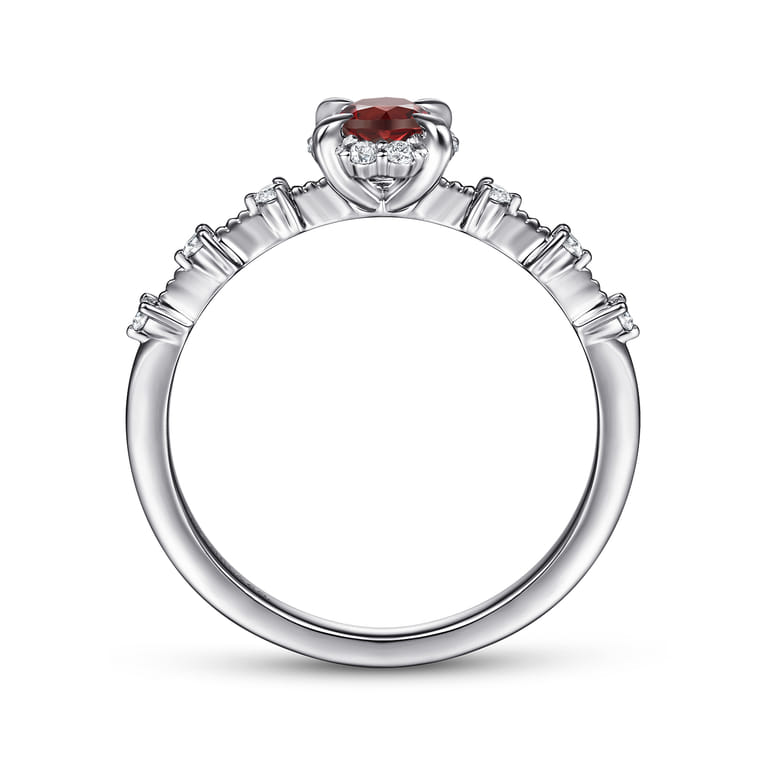 Promise Ring - 14K White Gold Round Garnet and Diamond Halo Promise Ring - 0.12 ct - Shot 2