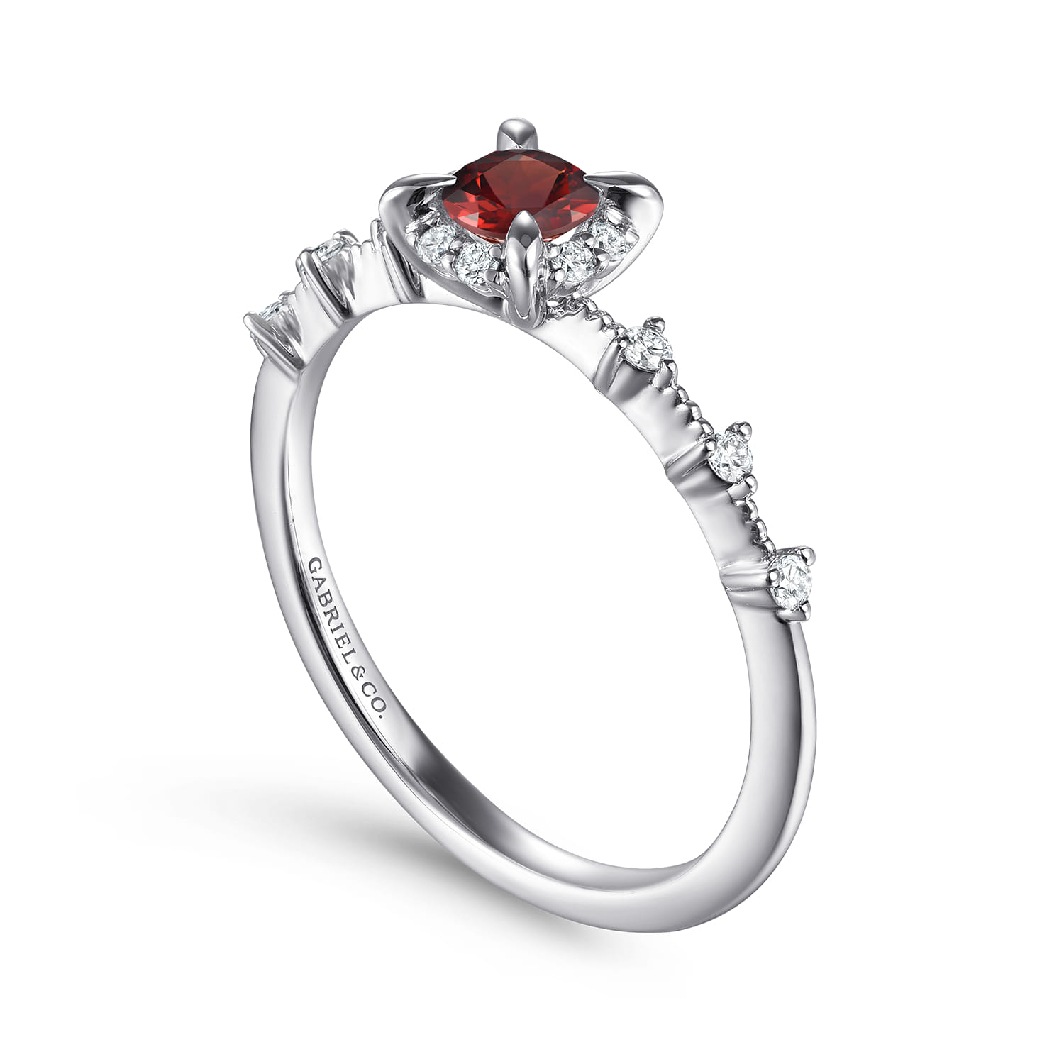 Promise Ring - 14K White Gold Round Garnet and Diamond Halo Promise Ring - 0.12 ct - Shot 3