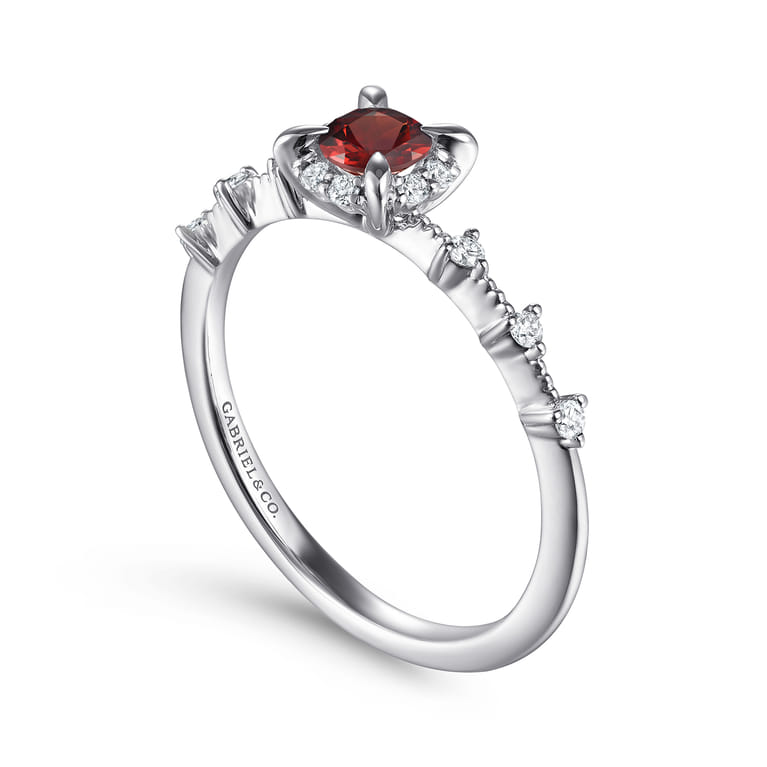 Promise Ring - 14K White Gold Round Garnet and Diamond Halo Promise Ring - 0.12 ct - Shot 3