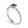 Promise Ring - 14K White Gold Round Garnet and Diamond Halo Promise Ring - 0.12 ct