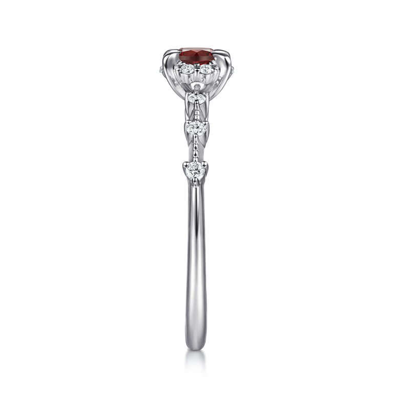Promise Ring - 14K White Gold Round Garnet and Diamond Halo Promise Ring - 0.12 ct - Shot 4