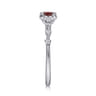 Promise Ring - 14K White Gold Round Garnet and Diamond Halo Promise Ring - 0.12 ct