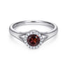 Promise Ring - 14K White Gold Round Garnet and Diamond Halo Promise Ring - 0.06 ct