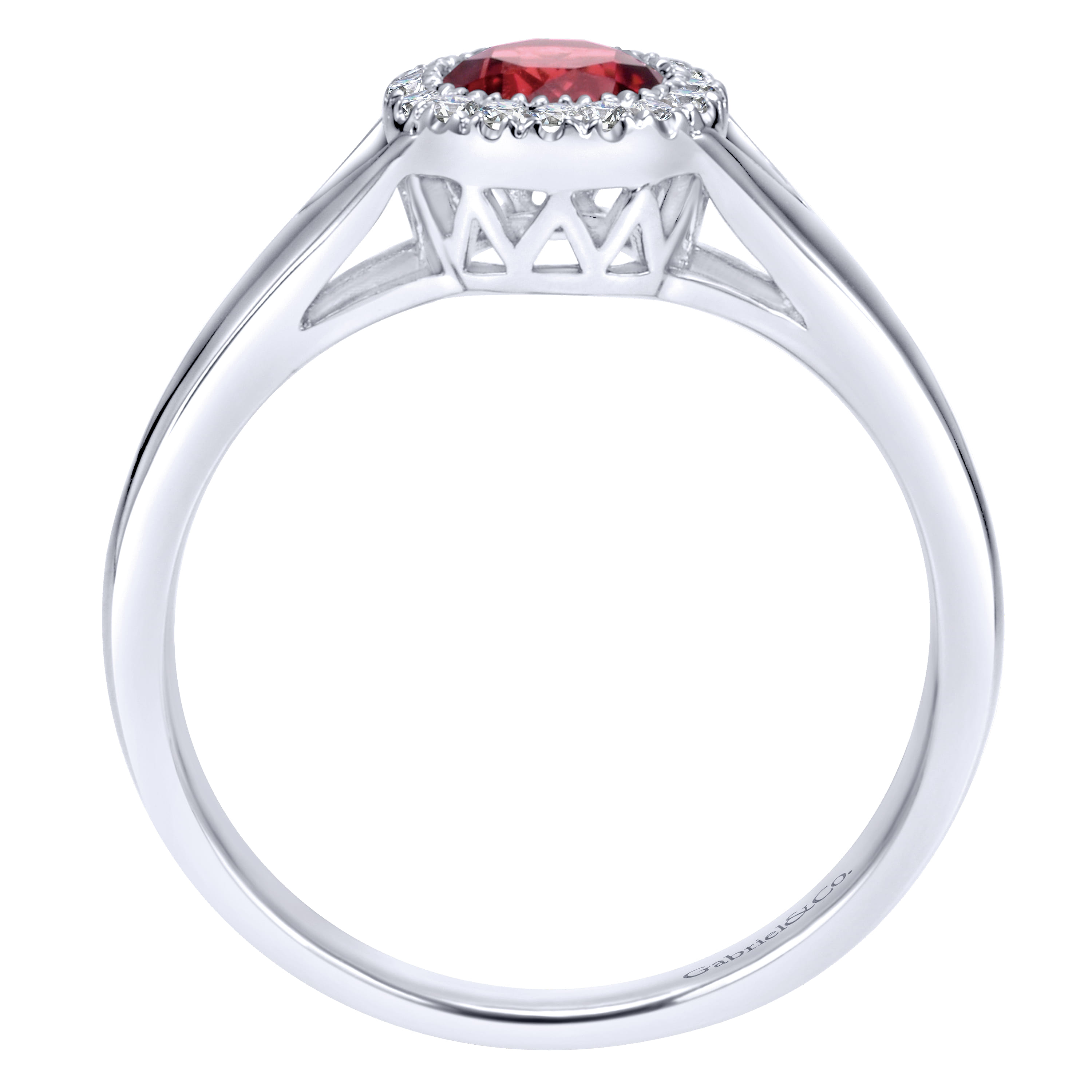 Promise Ring - 14K White Gold Round Garnet and Diamond Halo Promise Ring - 0.06 ct - Shot 2