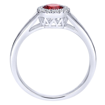 Promise Ring - 14K White Gold Round Garnet and Diamond Halo Promise Ring