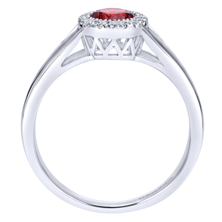 Promise Ring - 14K White Gold Round Garnet and Diamond Halo Promise Ring - 0.06 ct - Shot 2