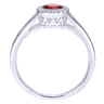 Promise Ring - 14K White Gold Round Garnet and Diamond Halo Promise Ring - 0.06 ct