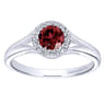 Promise Ring - 14K White Gold Round Garnet and Diamond Halo Promise Ring - 0.06 ct