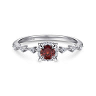 Promise Ring - 14K White Gold Round Garnet and Diamond Halo Ring
