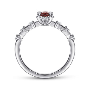 Promise Ring - 14K White Gold Round Garnet and Diamond Halo Ring