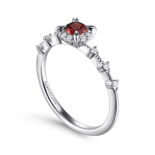 Promise Ring - 14K White Gold Round Garnet and Diamond Halo Ring