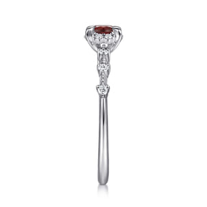 Promise Ring - 14K White Gold Round Garnet and Diamond Halo Ring