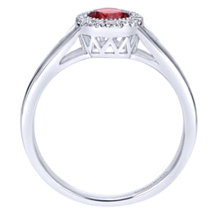 Promise Ring - 14K White Gold Round Garnet and Diamond Halo Ring