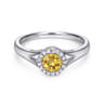 Promise Ring - 14K White Gold Round Halo Citrine and Diamond Promise Ring - 0.06 ct