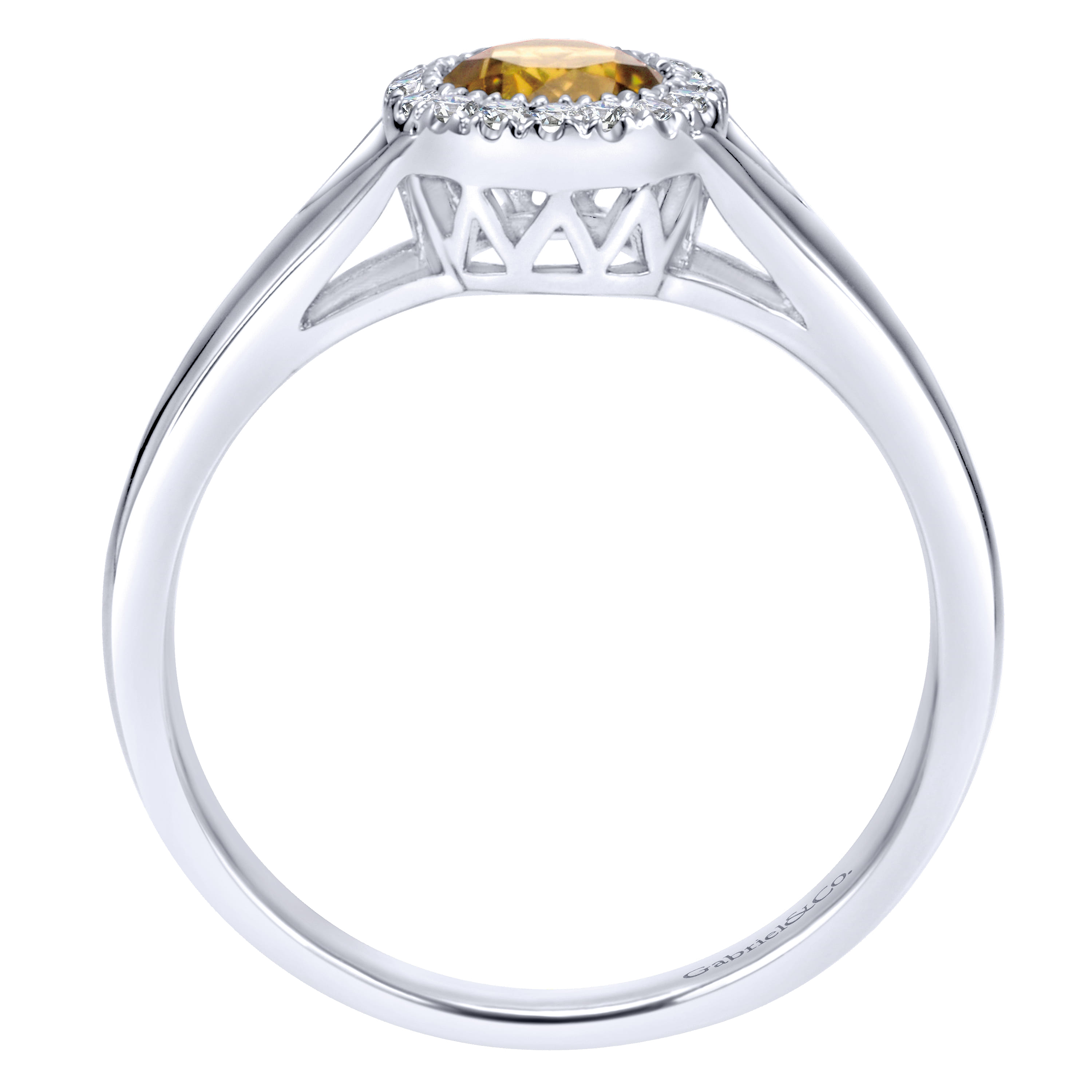 Promise Ring - 14K White Gold Round Halo Citrine and Diamond Promise Ring - 0.06 ct - Shot 2