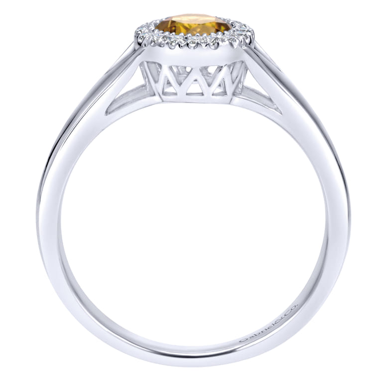 Promise Ring - 14K White Gold Round Halo Citrine and Diamond Promise Ring - 0.06 ct - Shot 2