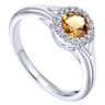Promise Ring - 14K White Gold Round Halo Citrine and Diamond Promise Ring - 0.06 ct