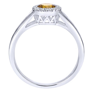 Promise Ring - 14K White Gold Round Halo Citrine and Diamond Ring