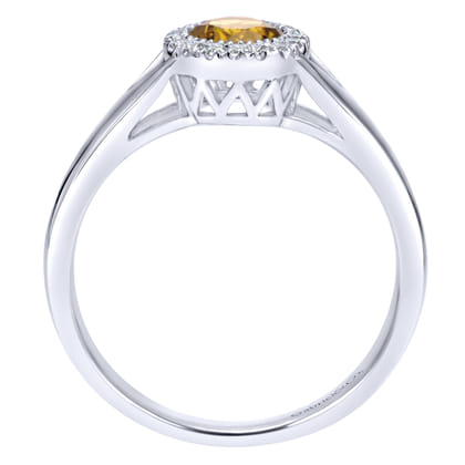 Promise Ring - 14K White Gold Round Halo Citrine and Diamond Ring