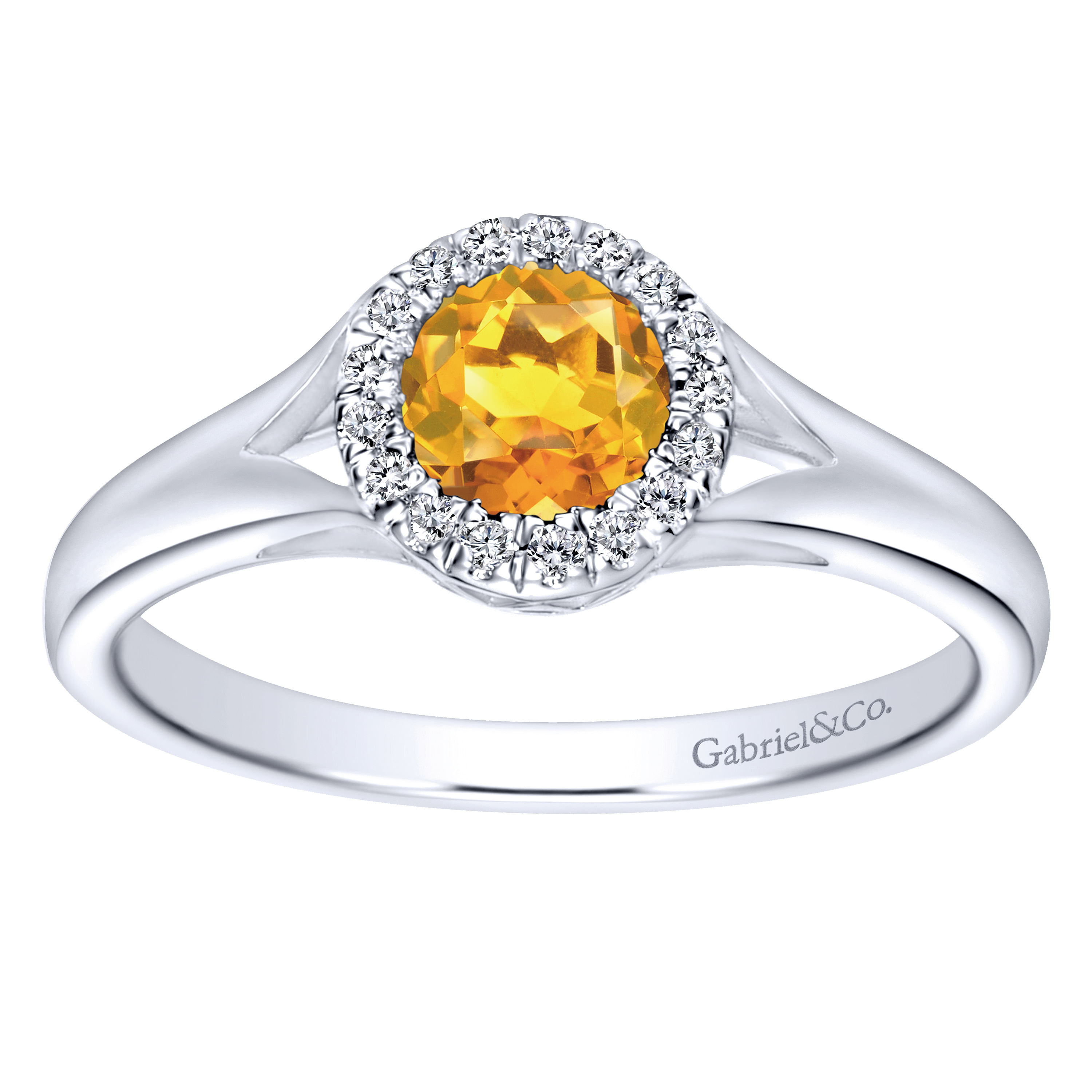 Promise Ring - 14K White Gold Round Halo Citrine and Diamond Ring
