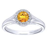 Promise Ring - 14K White Gold Round Halo Citrine and Diamond Ring - 0.06 ct