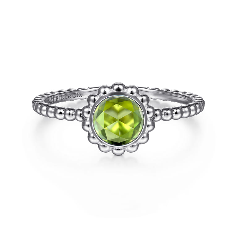 Promise Ring - 14K White Gold Round Peridot Bujukan Beaded Promise Ring - Shot 1
