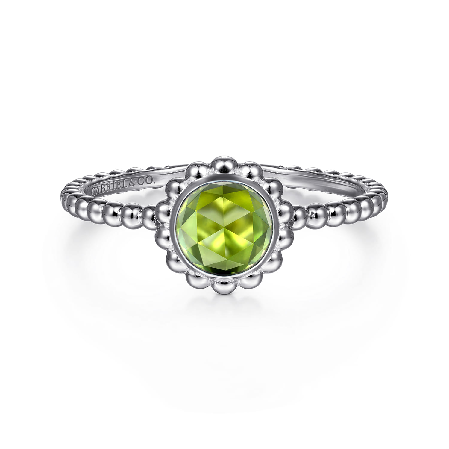 Promise Ring - 14K White Gold Round Peridot Bujukan Beaded Ring