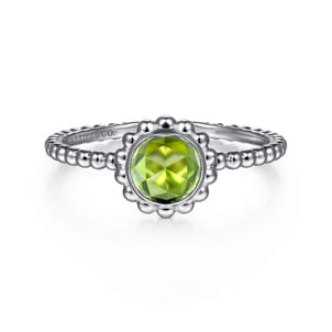 Promise Ring - 14K White Gold Round Peridot Bujukan Beaded Ring