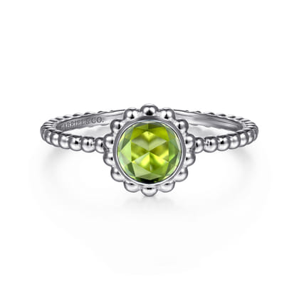 Promise Ring - 14K White Gold Round Peridot Bujukan Beaded Ring