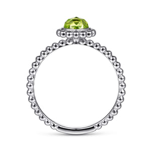 Promise Ring - 14K White Gold Round Peridot Bujukan Beaded Ring