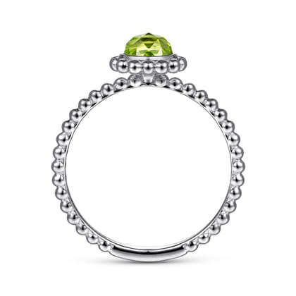 Promise Ring - 14K White Gold Round Peridot Bujukan Beaded Ring