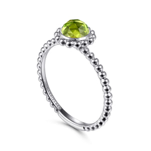 Promise Ring - 14K White Gold Round Peridot Bujukan Beaded Ring