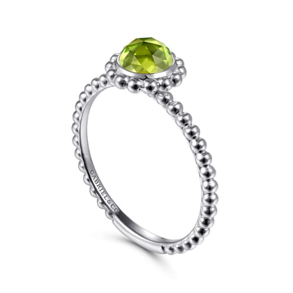 Promise Ring - 14K White Gold Round Peridot Bujukan Beaded Ring