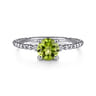 Promise Ring - 14K White Gold Round Peridot and Diamond Bujukan Promise Ring - 0.02 ct